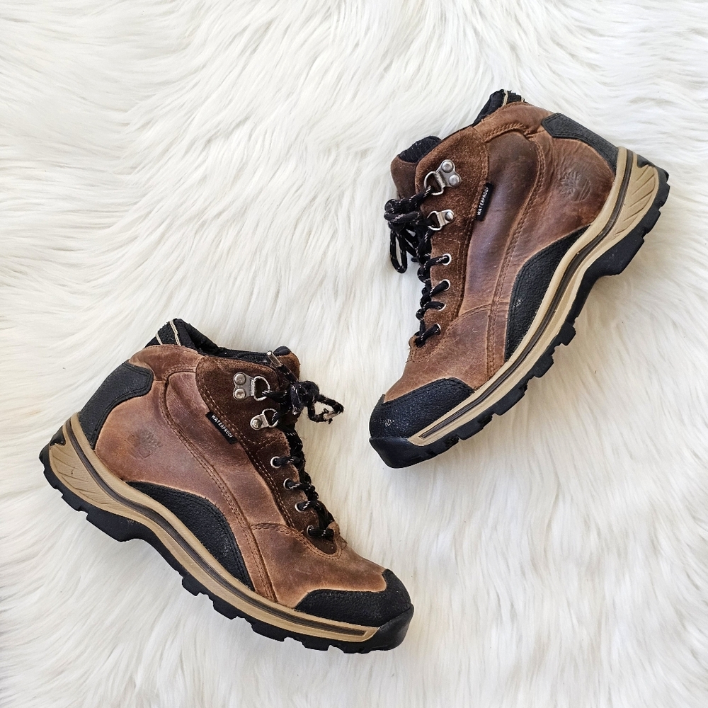 Timberland Premium Waterproof Hiking Leathet Brown Boot Juniors Size 5.5M